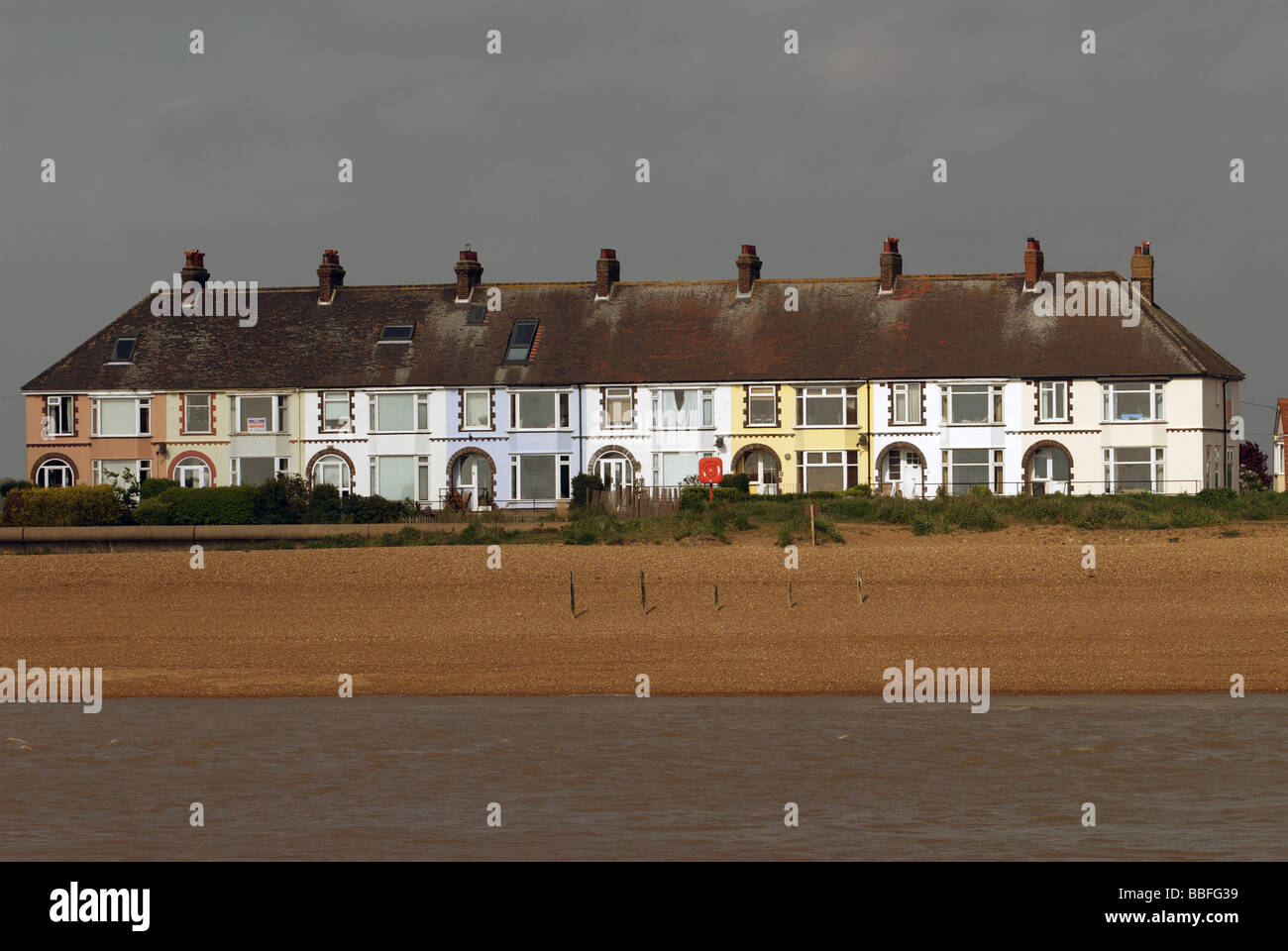 Former coastguard cottages, Felixstowe Ferry, Suffolk, UK Stock Photo