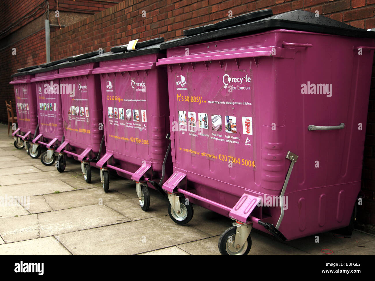 Purple Recycle Bins Tower Hamlets London Stock Photo Alamy