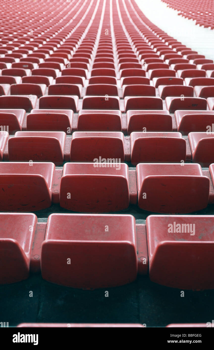 Empty fan chairs of the Red Star Belgrade stadium, Dedinje, Belgrade, Serbia, Balkans Stock Photo