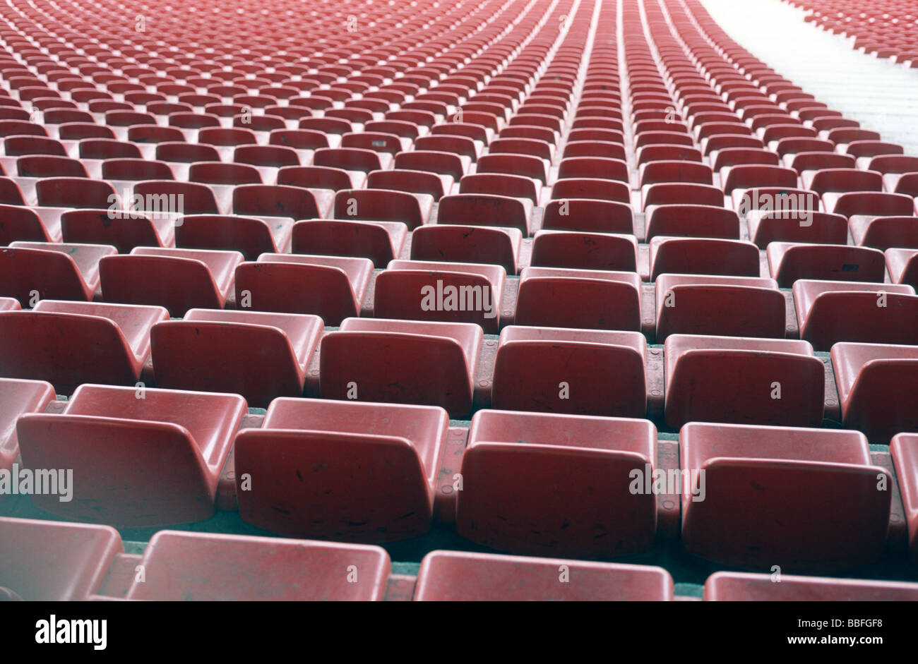 Empty fan chairs of the Red Star Belgrade stadium, Dedinje, Belgrade, Serbia, Balkans Stock Photo