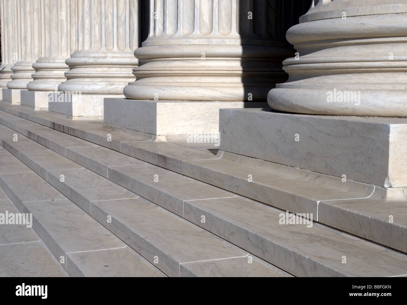 Columns and Stairs of the United States Supreme Court Building in Washington DC Stock Photo