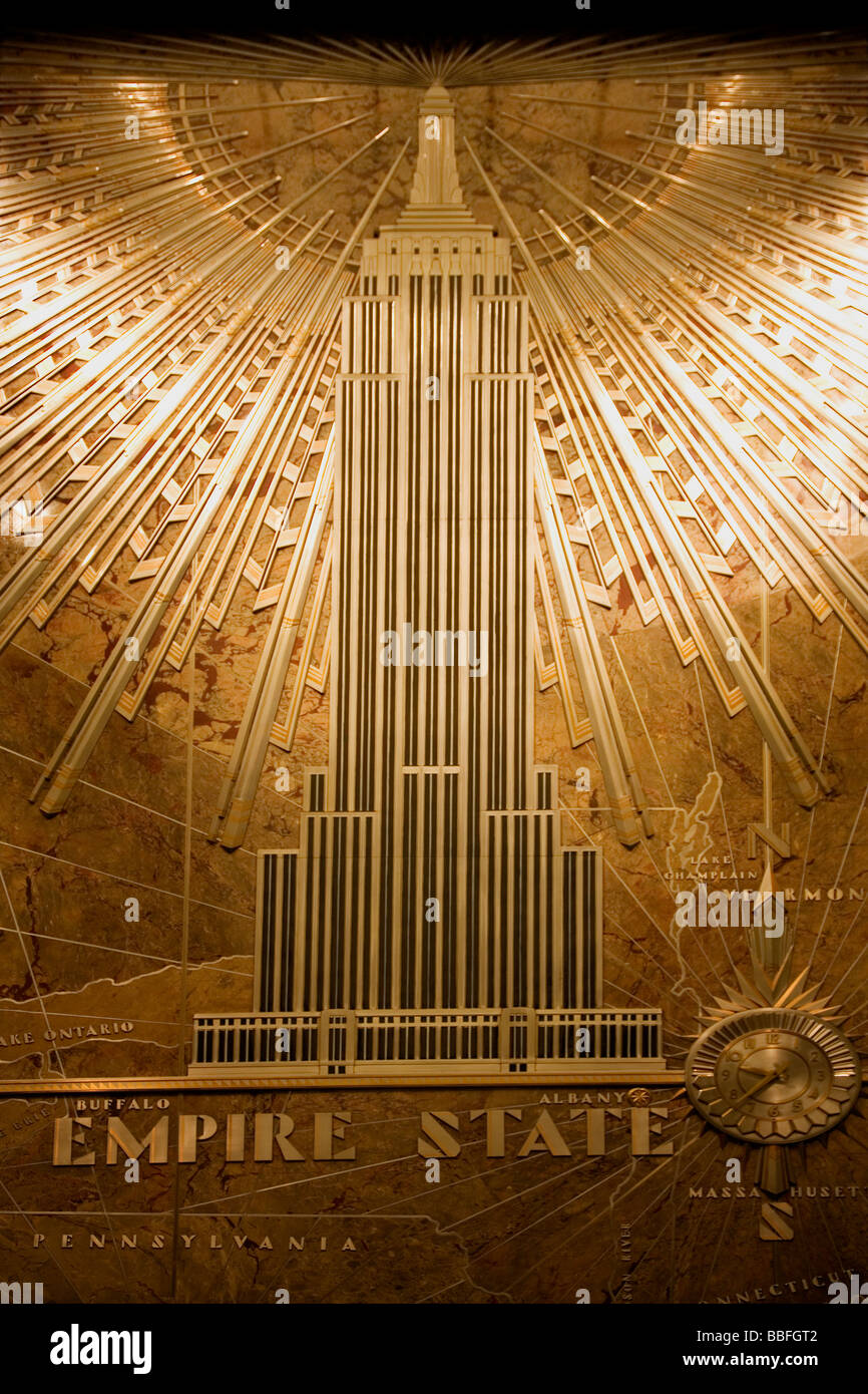 Empire State Building interior lobby plaque New York NYC USA United States America Stock Photo