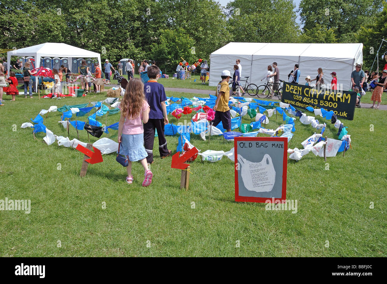 Children Entering A Maze Made Out Of Old Plastic Bags Camden Green Fair