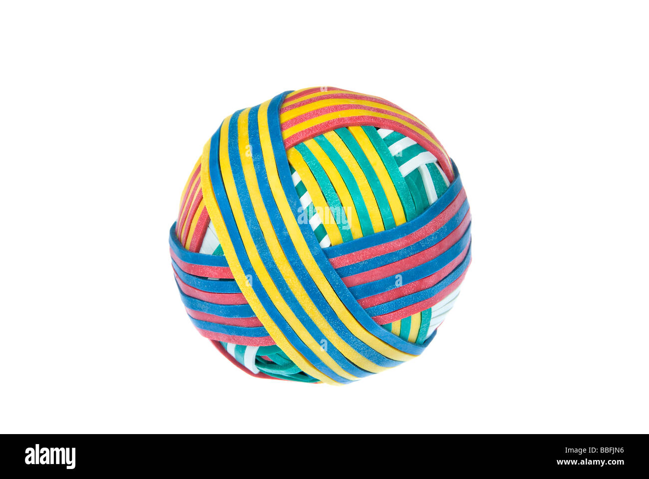 A rubber band ball with patterened design for use in any office supply inference Stock Photo