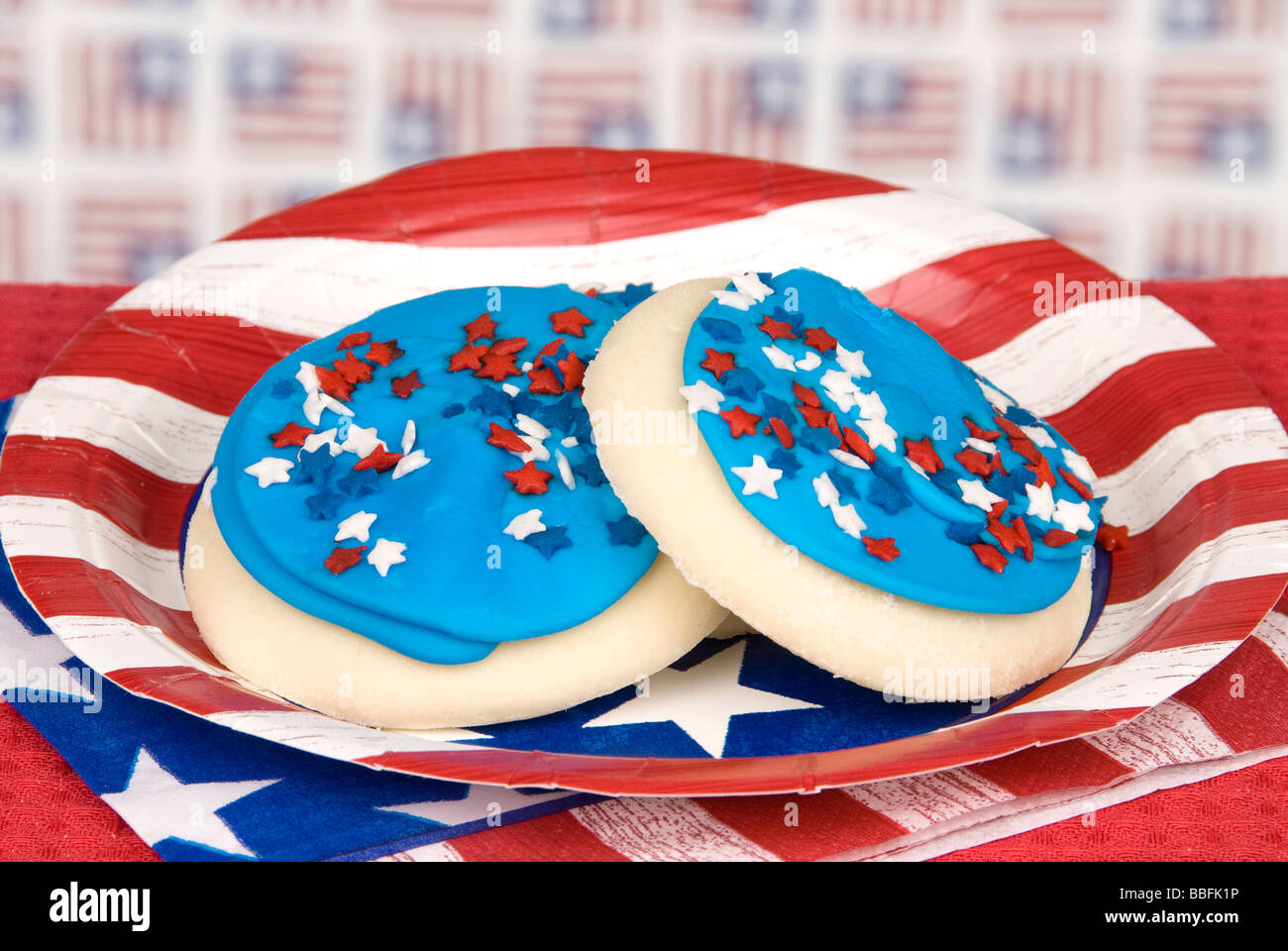 A plate of patriotic cookies celebrating the fourth of July Stock Photo