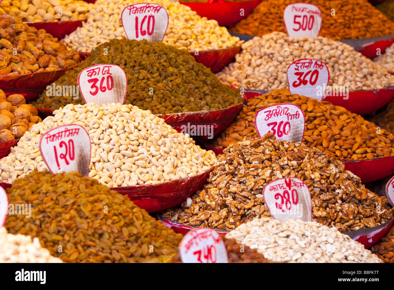 Dried Fruits and Nuts in the Spice Market in Old Delhi India Stock Photo