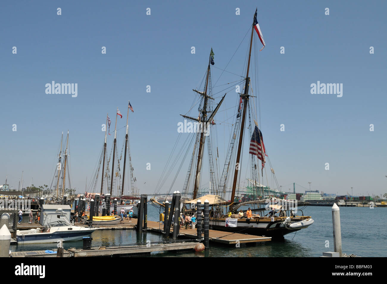 Ships docked along the main channel of Port of Los Angeles Stock Photo