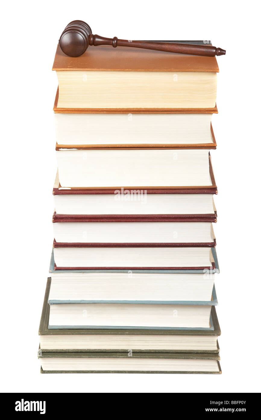 Wooden gavel from the court and law books isolated on white background