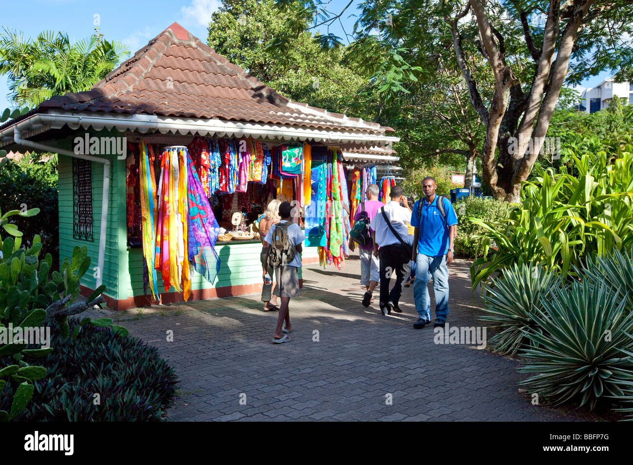 Souvenir shops, Francis Rachel Street, capital city Victoria, Mahe Island, Seychelles, Indian