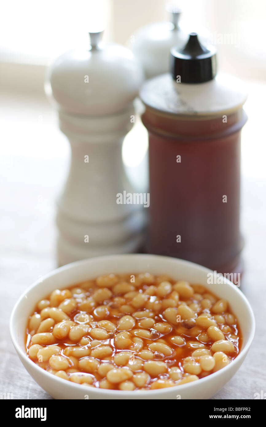 Bowl of Baked Beans Stock Photo