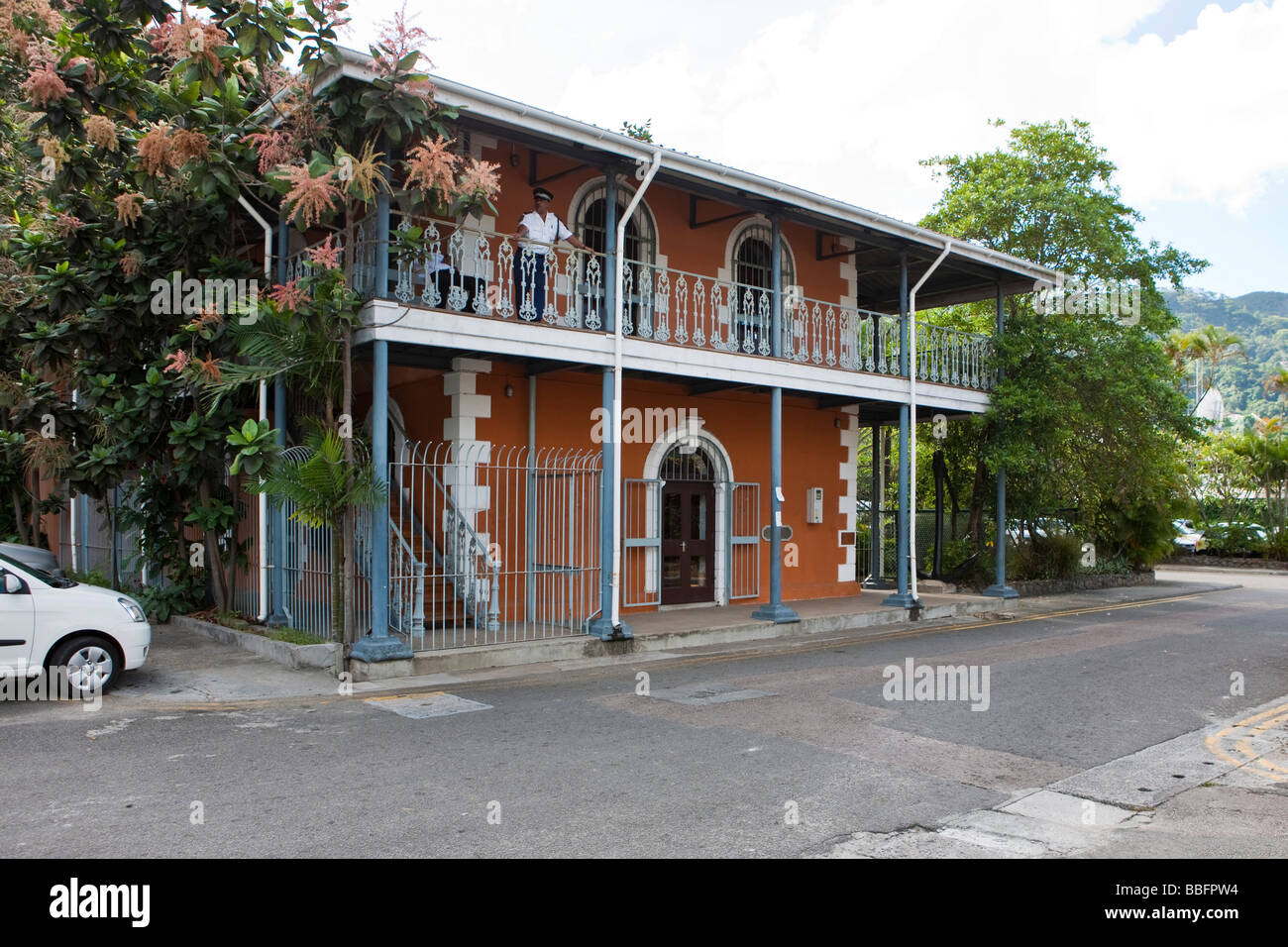 Police station on State House Avenue, capital city Victoria, Mahe Island, Seychelles, Indian Ocean, Africa Stock Photo