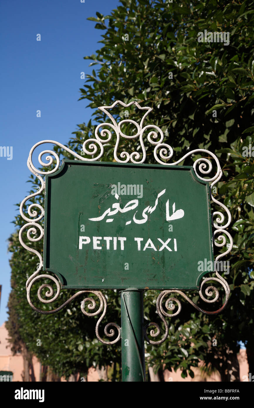 Africa, North Africa, Morocco, Marrakech, Avenue Mohammed V, Petite Taxi Sign Stock Photo