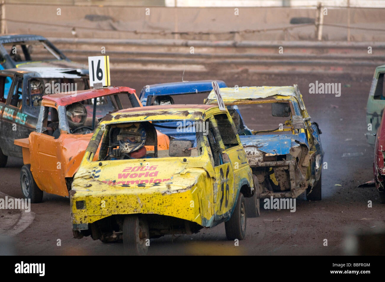 reliant robin three wheelers in a stock car race Stock Photo