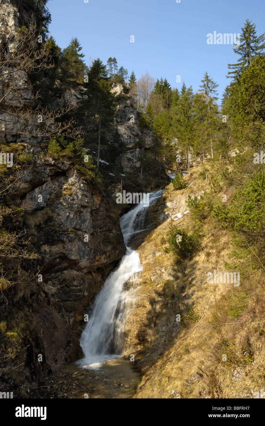 Waterfall near Mittenwald, on the way up to Lautersee, Bavaria, Germany Stock Photo