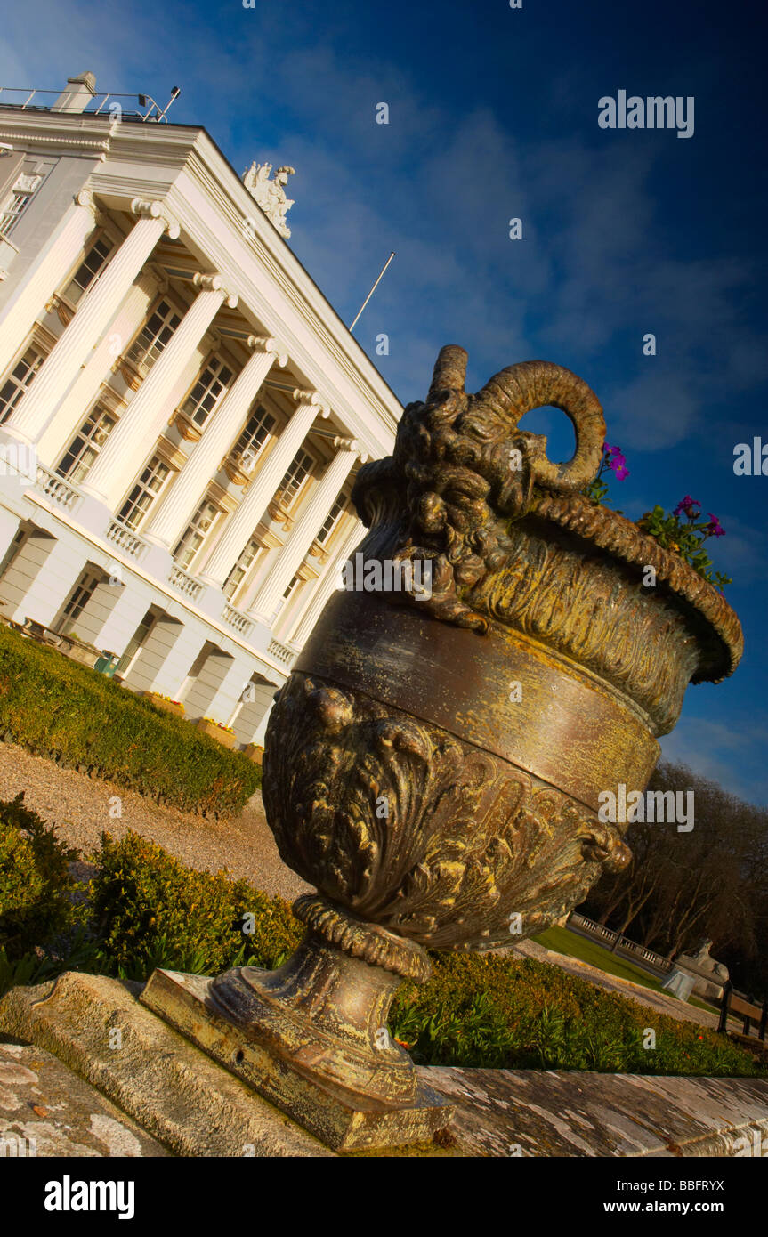 Decorative carved flower pots in front of the Oldway Mansion in