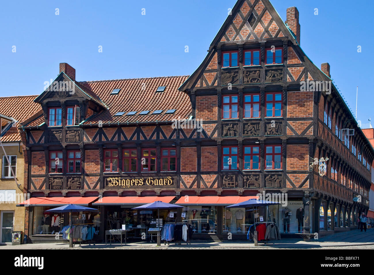 Old halftimbered house in the shopping street of Funen