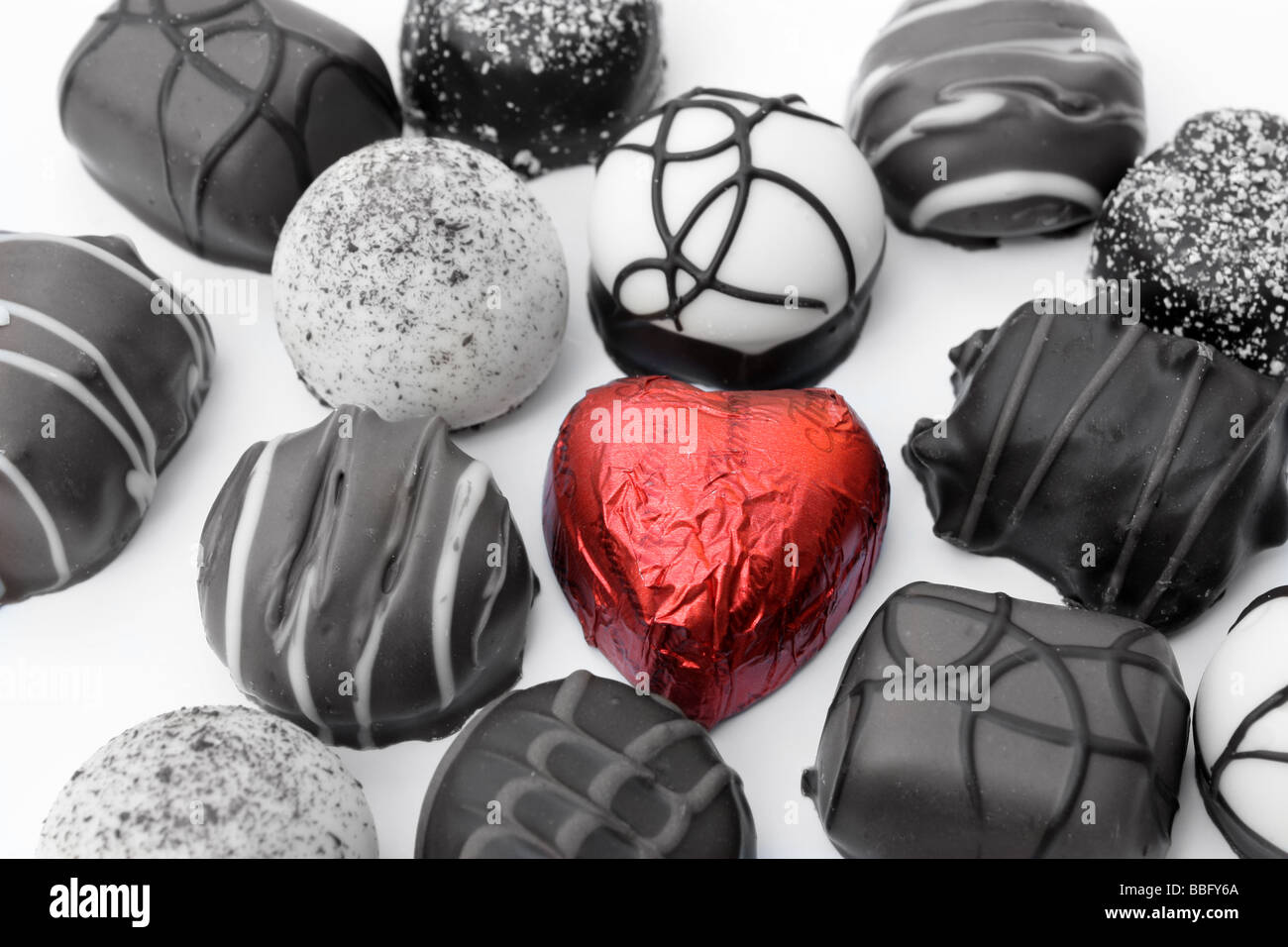 A selection of chocolates with variuos soft centres Stock Photo