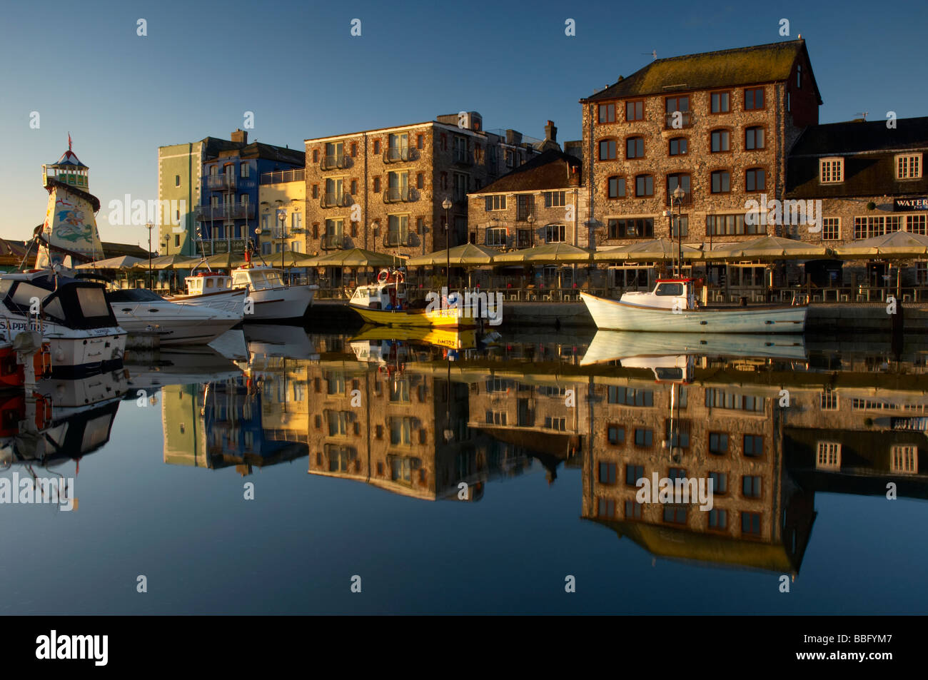 The Barbican harbour at dawn in Plymouth taken with a polarising filter Devon UK Stock Photo