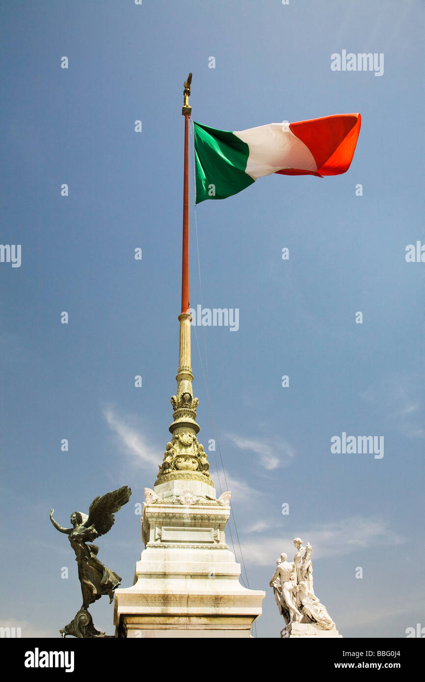 Italian flag on top of the victor emmanuel monument Stock Photo