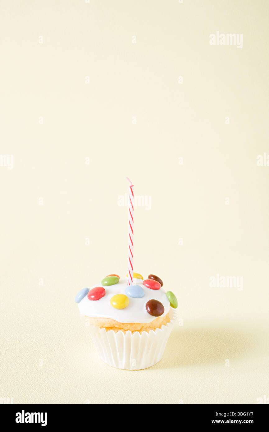 Cupcake with candle Stock Photo