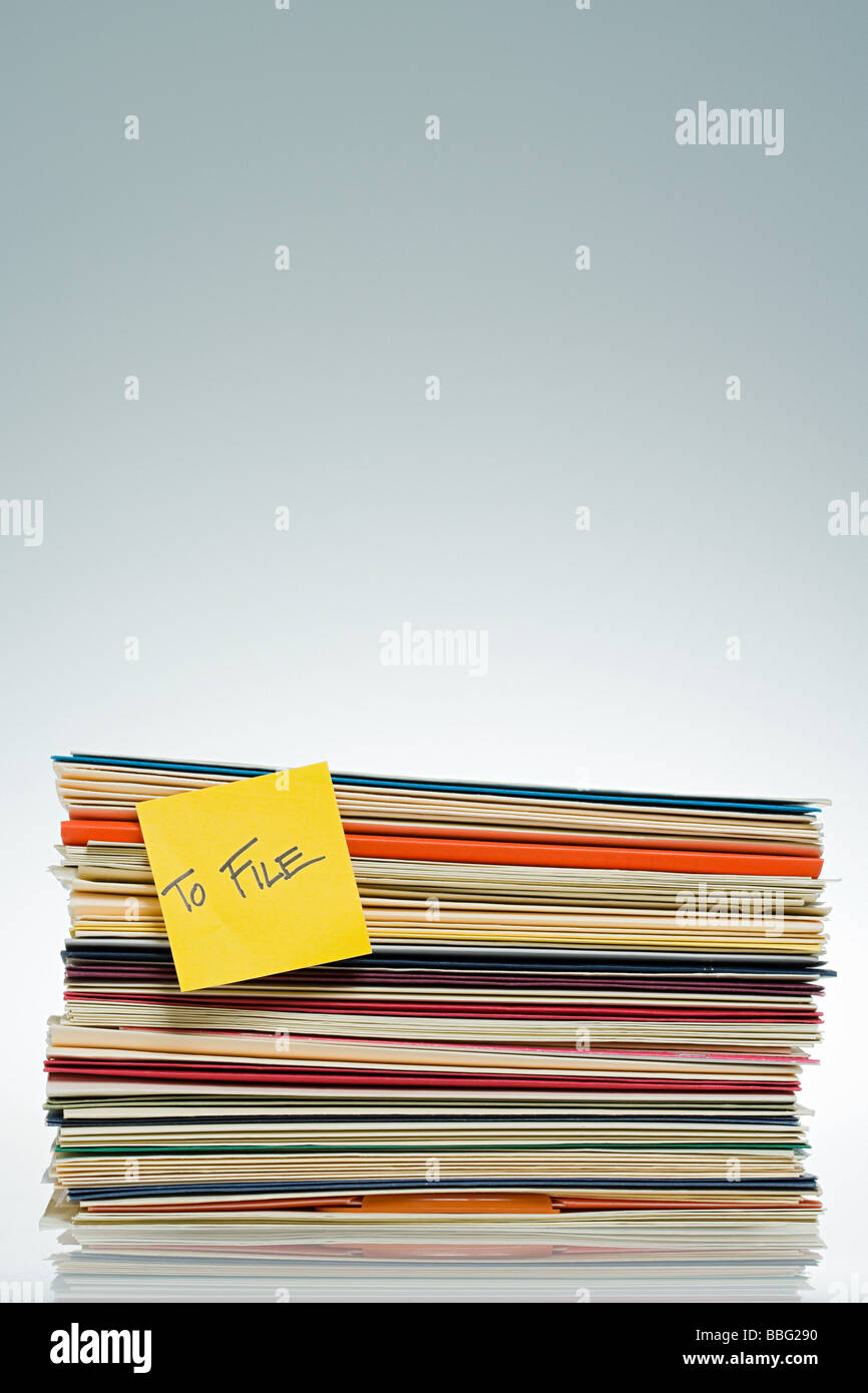 Adhesive note on files Stock Photo