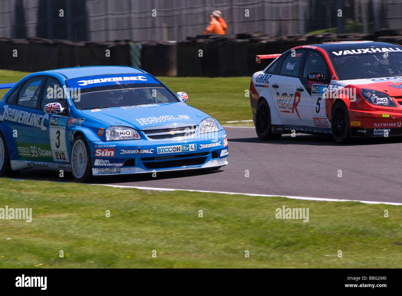 Chevrolet Lacetti and Vauxhall Vectra Race Cars at British Touring Car Championship at Oulton Park Cheshire England Stock Photo