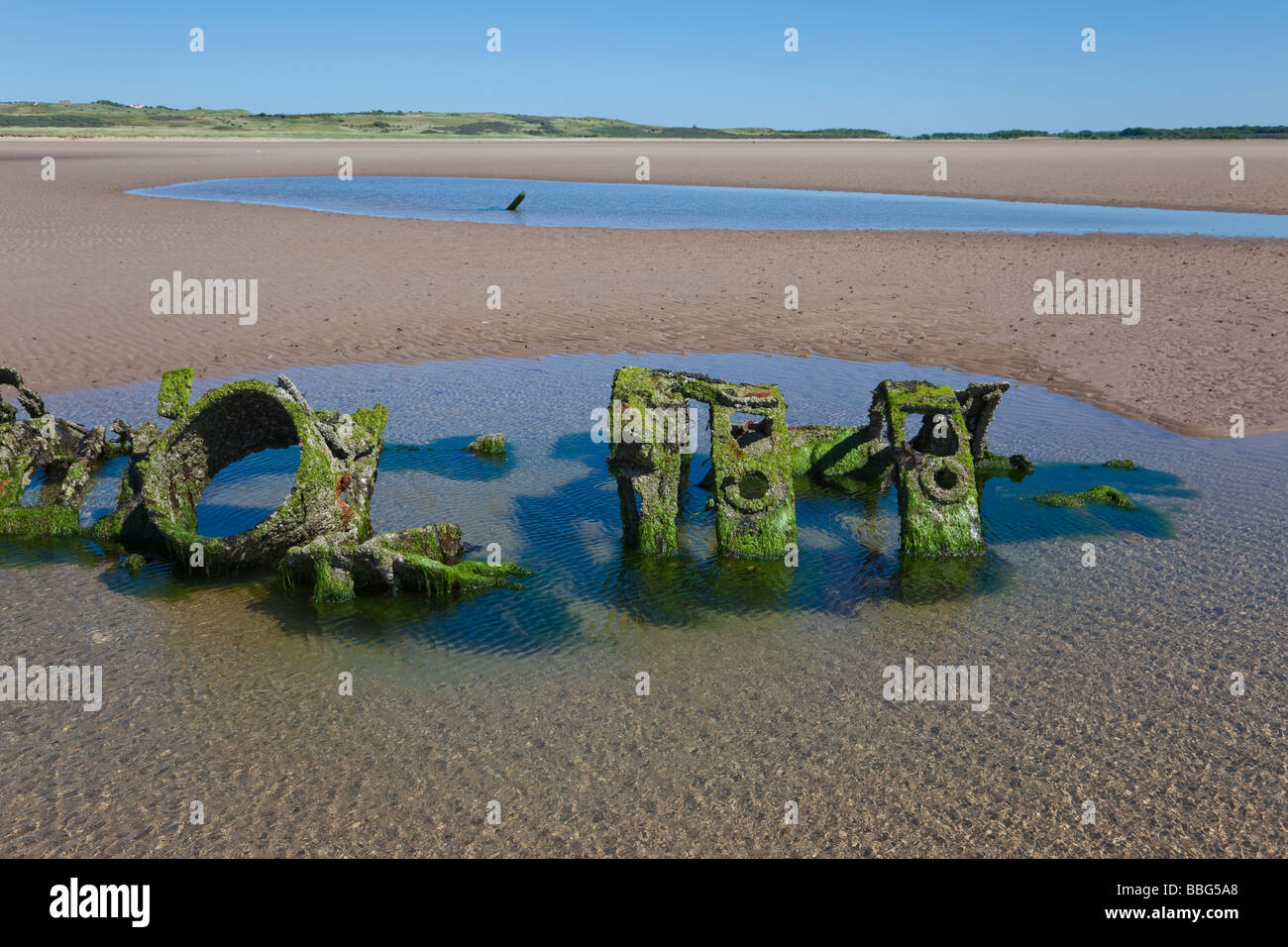 XT Craft midget submarine at Aberlady Bay (northern most Stock Photo