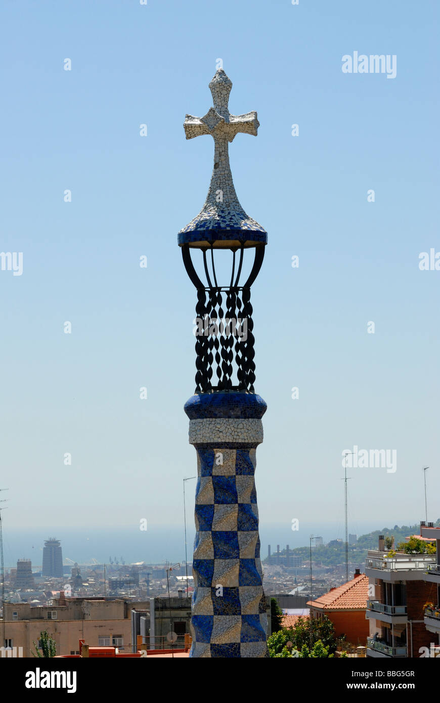 Tower detail Park Guell, Barcelona Stock Photo