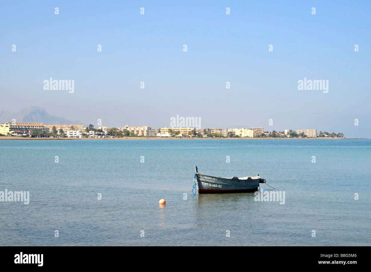Boat, Playa Les Marines, Las Marinas, beach, coast, Denia, Costa Blanca, Alicante, Spain, Europe Stock Photo