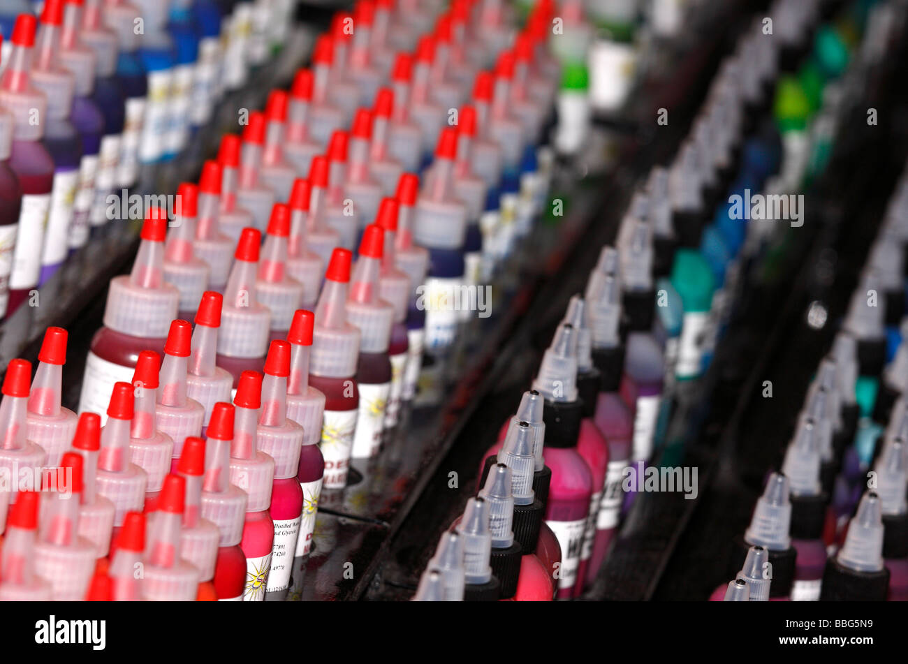 Row of colors for tattooing Stock Photo