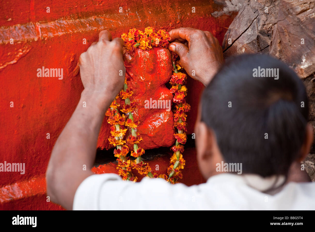 Decorating a Hindu Idol in Varanasi India Stock Photo
