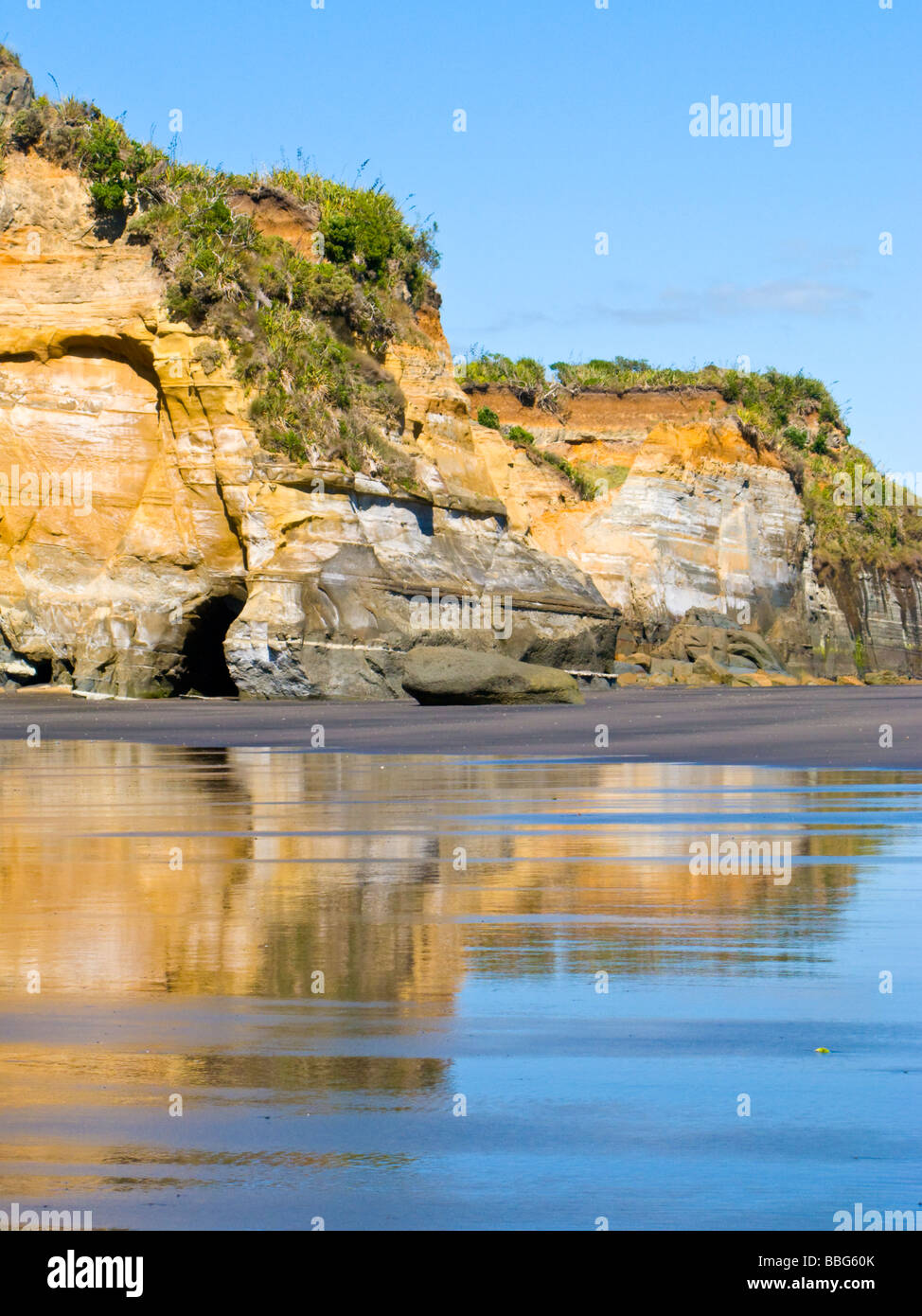 Colourful Cliffs Three Sisters Beach North Island New Zealand Stock