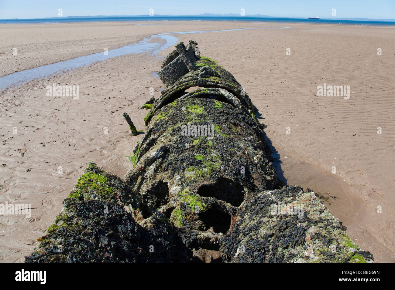 XT Craft midget submarine at Aberlady Bay (southern most Stock Photo