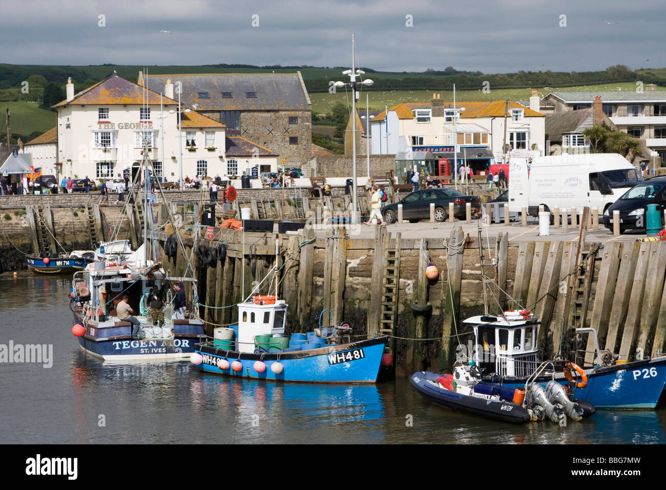 west bay boats in harbour seaside town dorset england uk gb Stock Photo ...