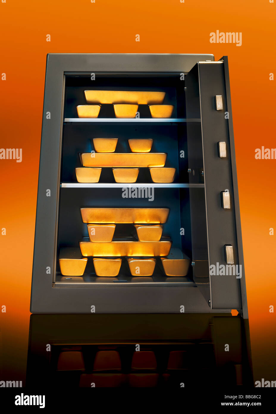 Gold bullion in a safe Stock Photo Alamy