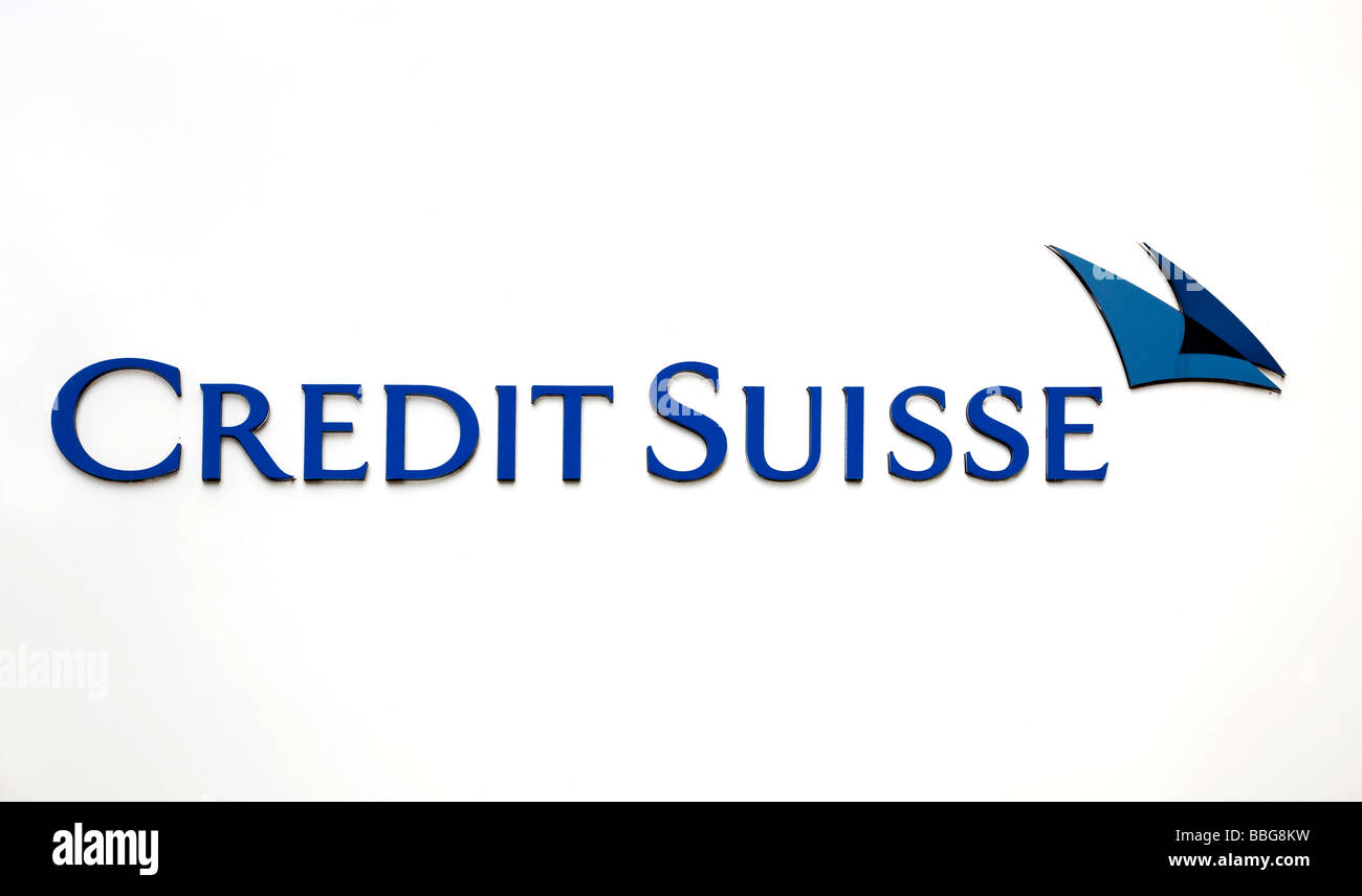 Logo at the headquarters of the Credit Suisse Deutschland AG bank in Frankfurt am Main, Hesse, Germany, Europe Stock Photo