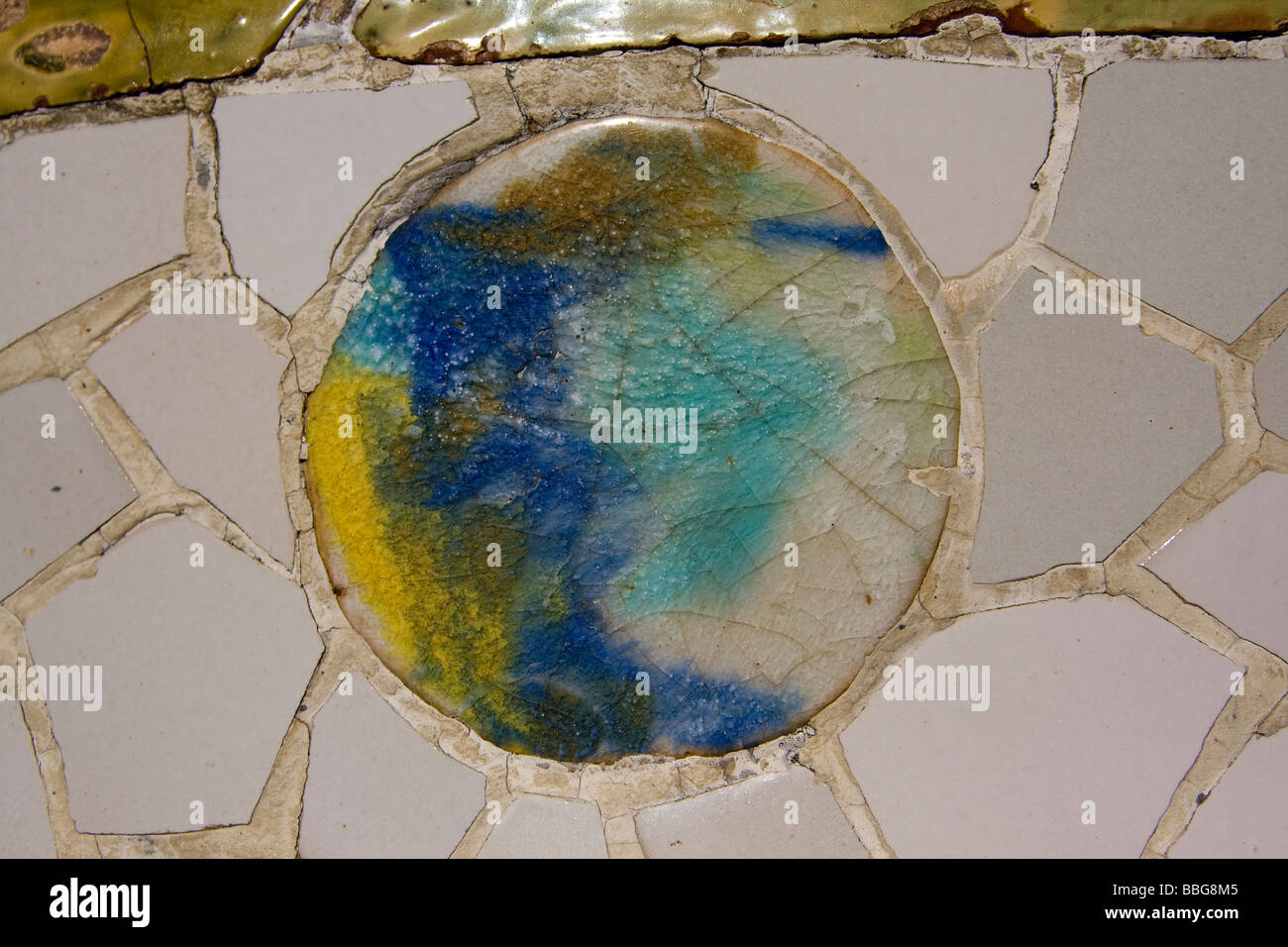 view on mosaic wall from ceramic broken tile Stock Photo