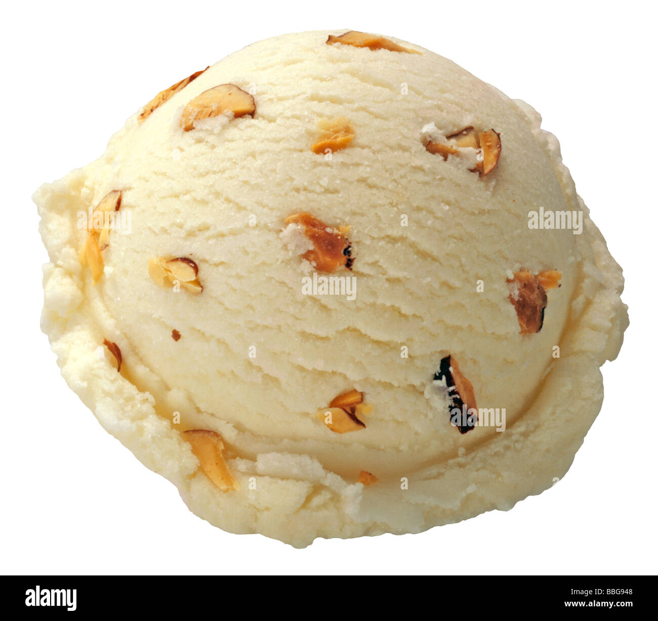 A scoop of vanilla with almonds ice cream Stock Photo