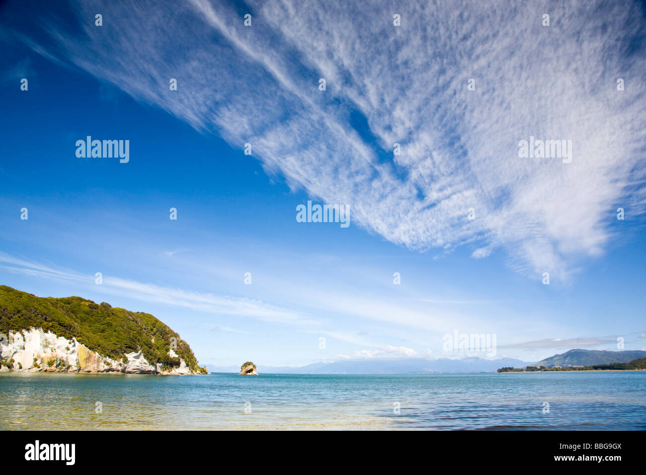 Cloud formations over Golden Bay from Puponga Nelson South Island New Zealand Stock Photo