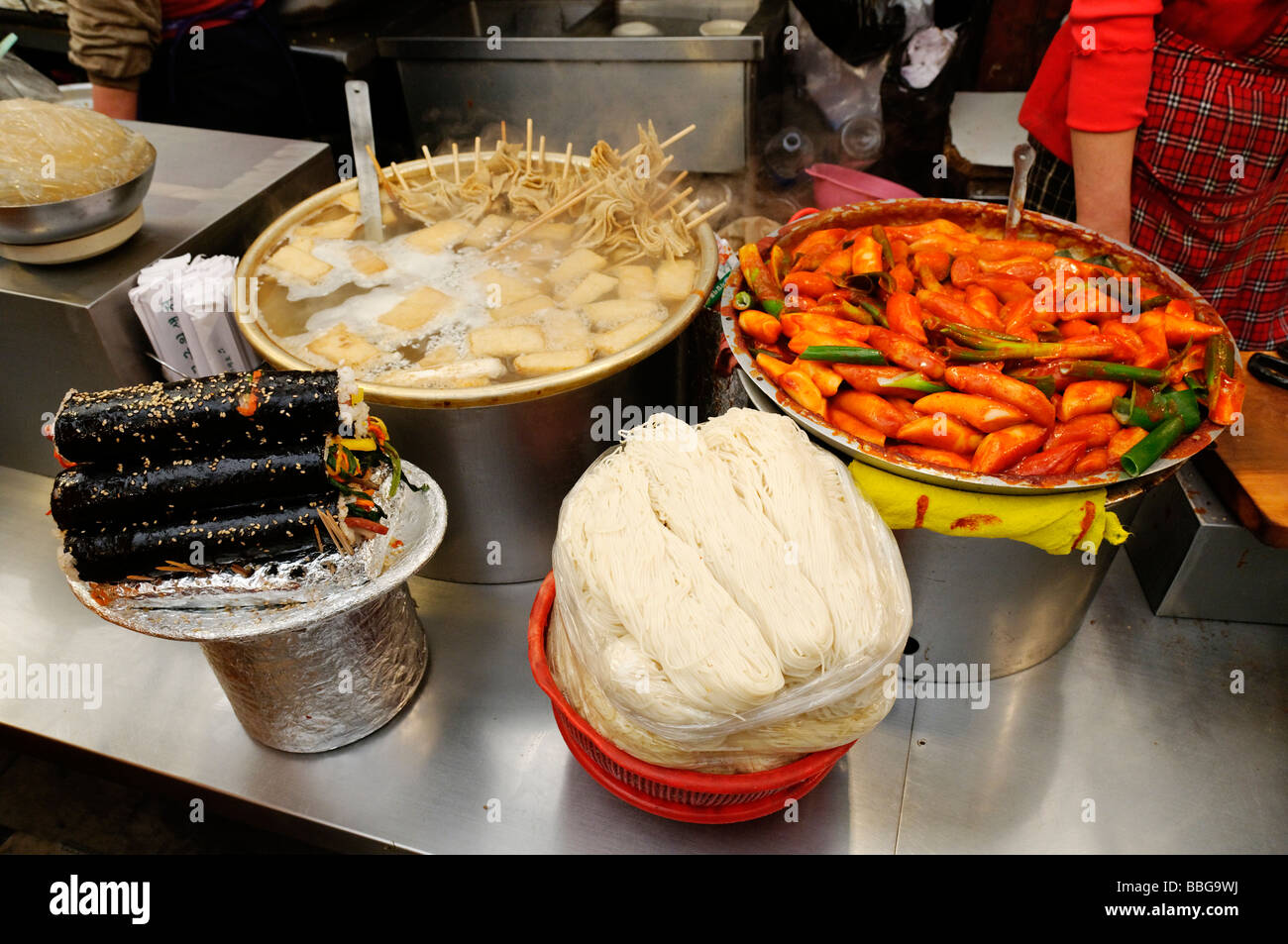 Korean food, ready made meals at a market in Seoul, South Korea, Asia Stock Photo