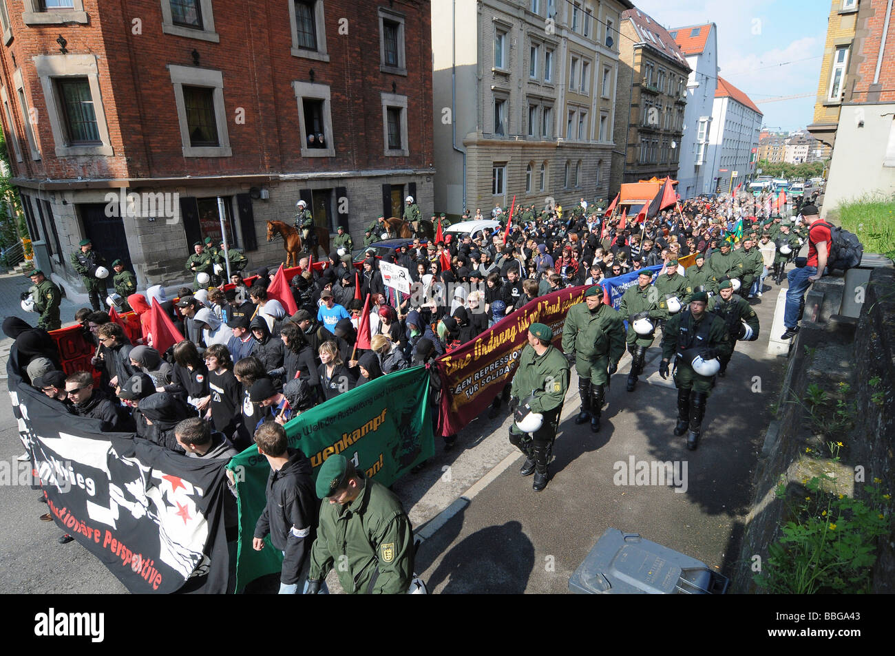 1st of May demonstration 'Together against crisis, war and capitalism', Stuttgart, Baden-Wuerttemberg, Germany, Europe Stock Photo