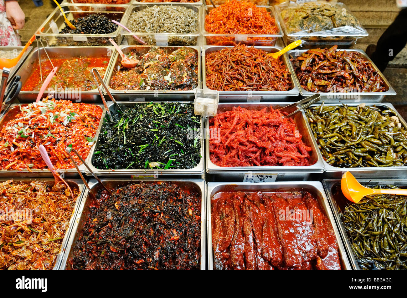 Korean food, marinated vegetables at a market in Seoul, South Korea
