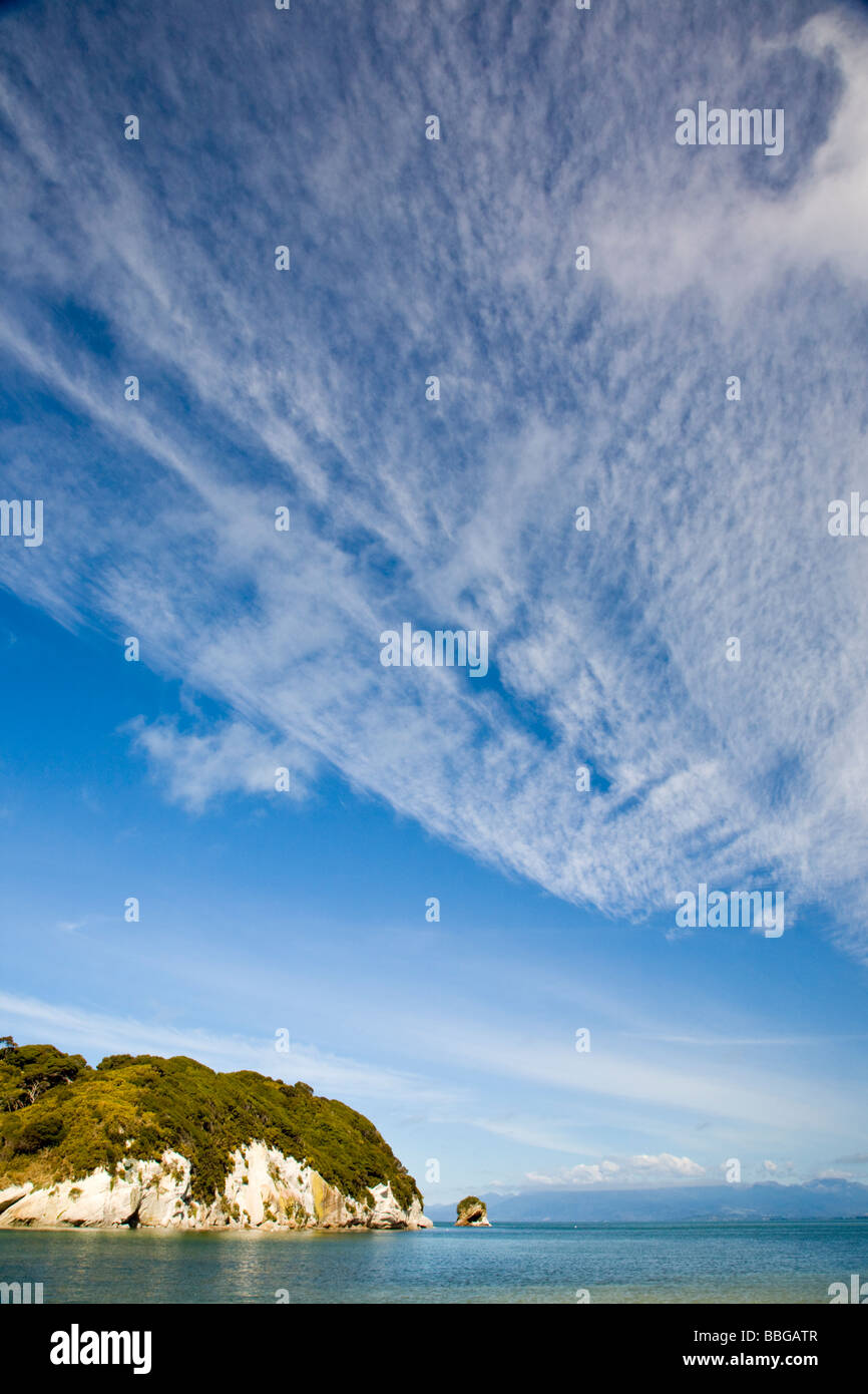 Cloud formations over Golden Bay from Puponga Nelson South Island New Zealand Stock Photo