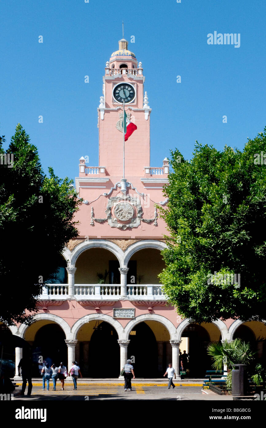 City Hall Palacio Municipal on Plaza Mayor square in Merida, Yucatan, Mexico, Central America Stock Photo