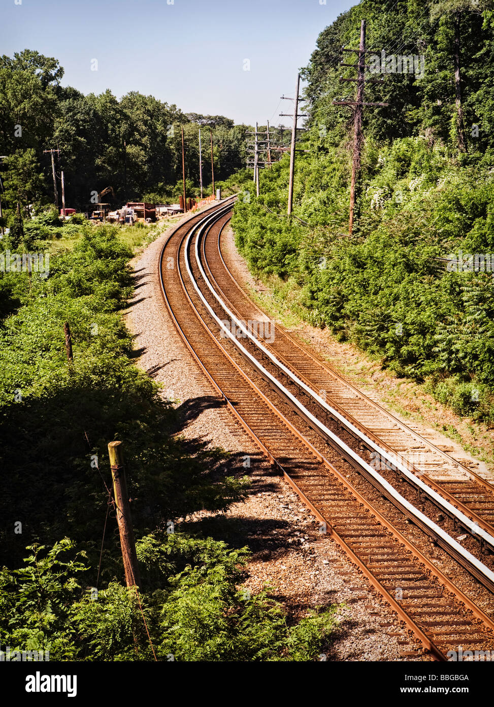Long Island railroad through Great Neck New York NY Stock Photo