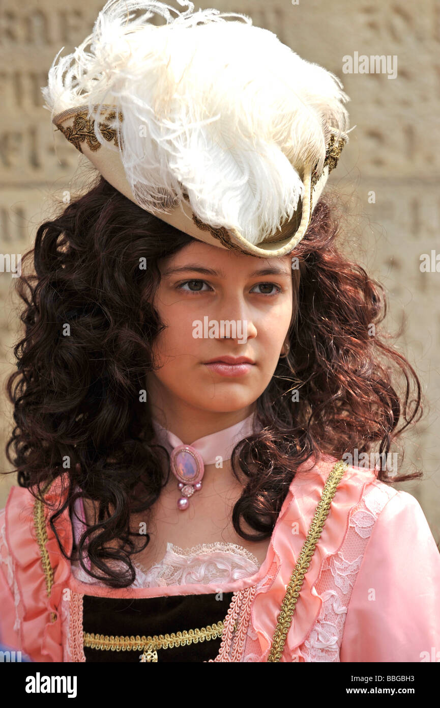 Life in the Baroque period of the 18th Century, girl in Venetian clothes, Schiller Jahrhundertfest century festival, Marbach am Stock Photo