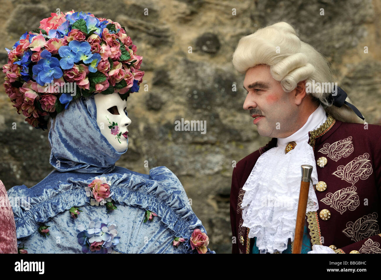 Life in the Baroque period of the 18th Century, Venetian Mask, man in Venetian clothes, Schiller Jahrhundertfest century festiv Stock Photo