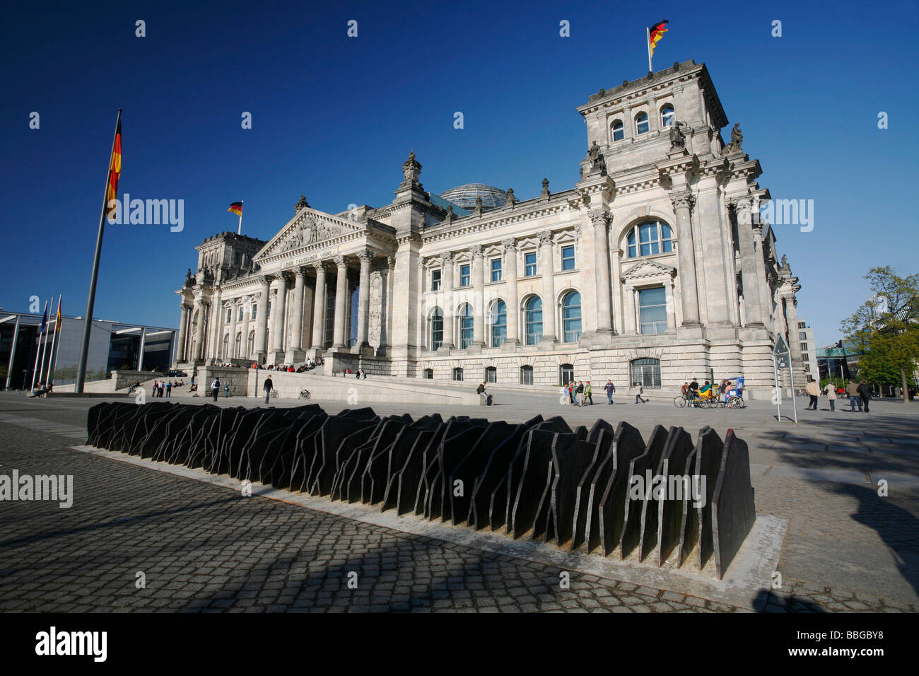 Reichstag parliament building and memorial to the 96 Members of Parliament murdered during the Third Empire, seen from the Sche Stock Photo