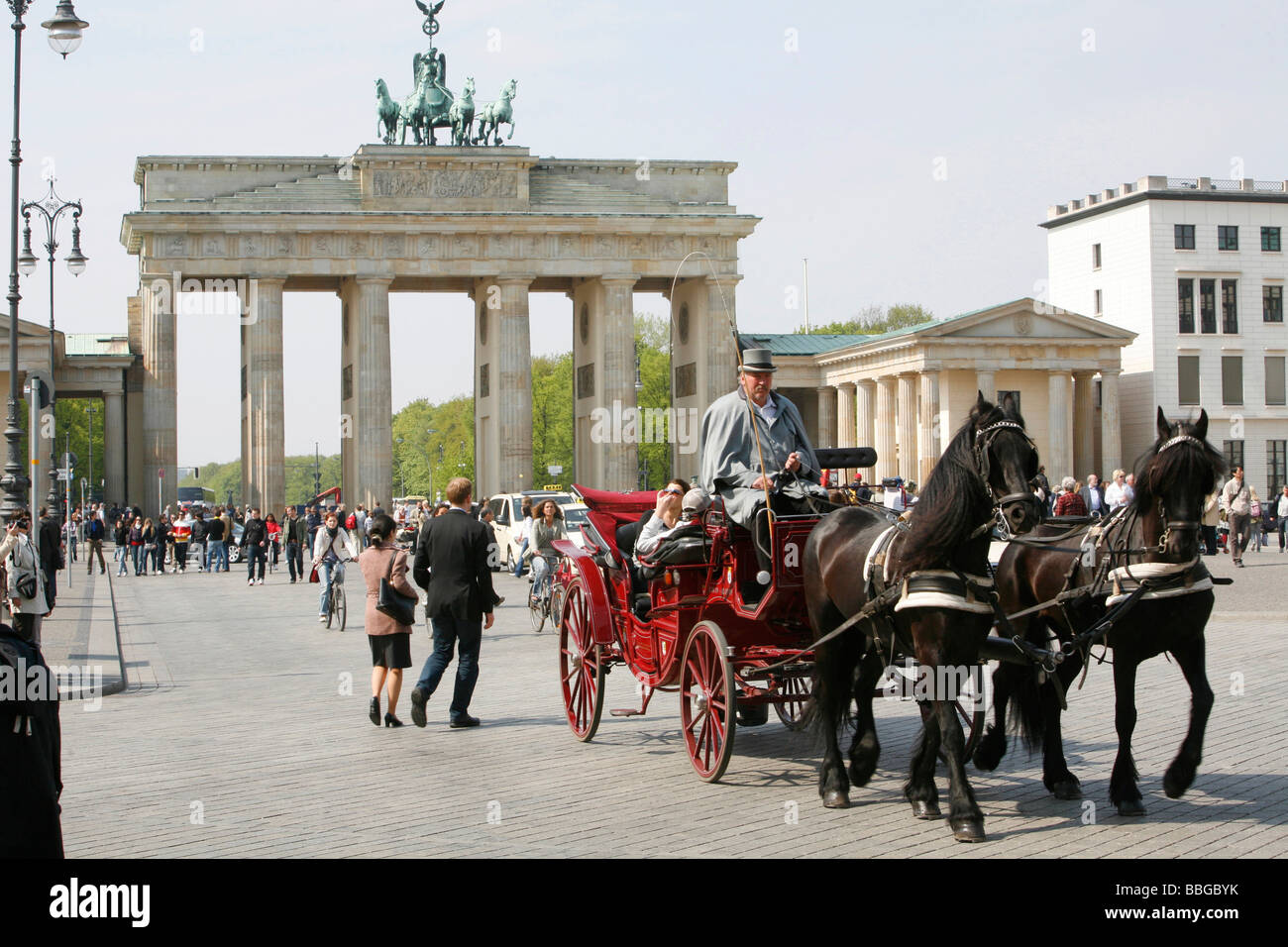 Brandenburg Gate from the east with horse-drawn carriage, Pariser Platz, Berlin, Germany, Europe Stock Photo