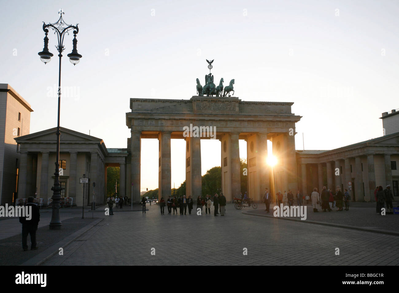 Sunset at the Brandenburg Gate, Pariser Platz square with a view to the west, Berlin, Germany, Europe Stock Photo